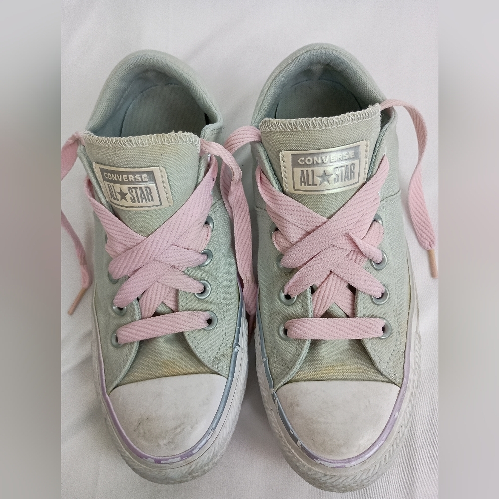 Converse All Star Mint Green Sneakers‎ with Butterly Pink Laces (#1,355)